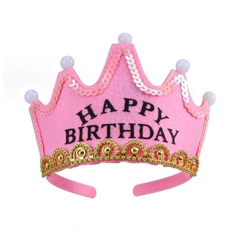 LED Light Birthday Party Hats Crown King Birthday Party Caps for Kids (Happy Birthday) - Pink ...