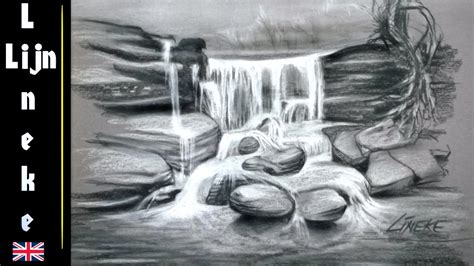 Drawing a WATERFALL in Charcoal and white Pastel very easy - YouTube