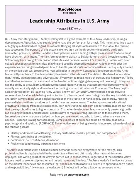 Leadership Attributes in U.S. Army Free Essay Example