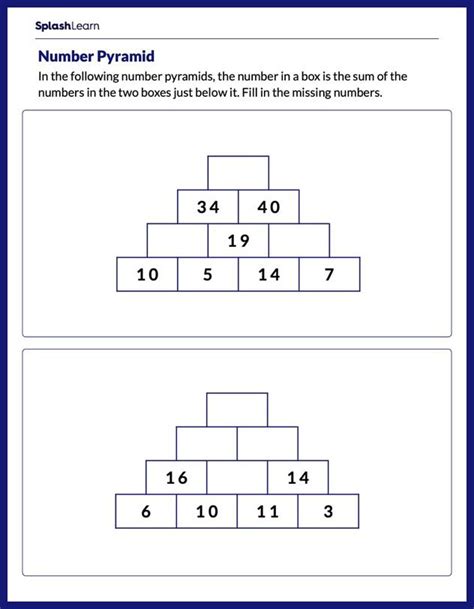 Complete the Number Pyramid - Math Worksheets - SplashLearn