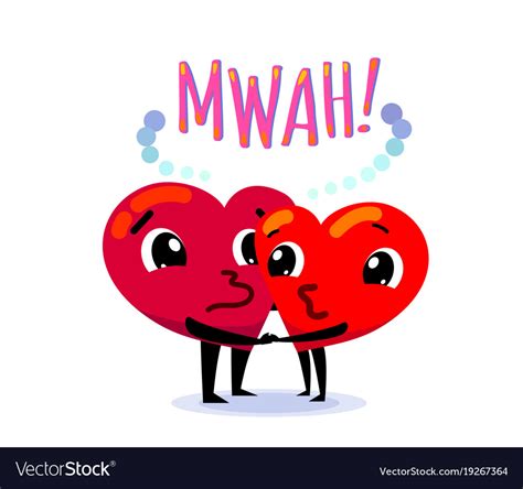 Couple in love two funny cartoon hearts kisses Vector Image