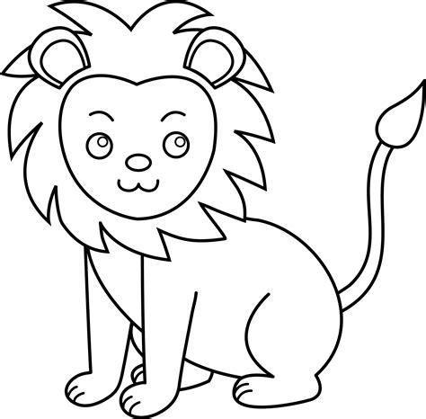 Cute Lion Line Art - Free Clip Art