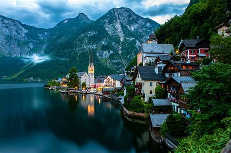 HD wallpaper: trees, landscape, mountains, nature, lake, home, boats, Austria | Wallpaper Flare