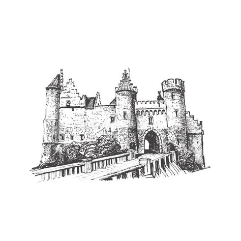 Medieval Castle. Vector Drawing, Sketch Stock Illustration - Illustration of drawing, fort ...