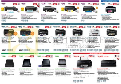 Epson Printers, Scanners, Photo Printers, L120, L310, L800, L1300, L1800, T60, XP-225, XP-422 ...