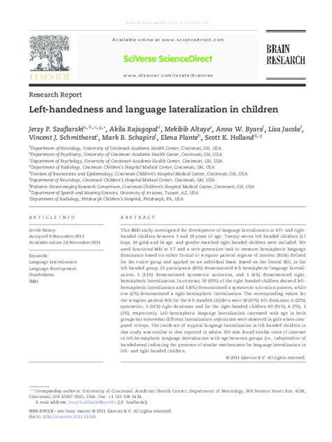 (PDF) Left-handedness and language lateralization in children | Scott Holland and Elena Plante ...