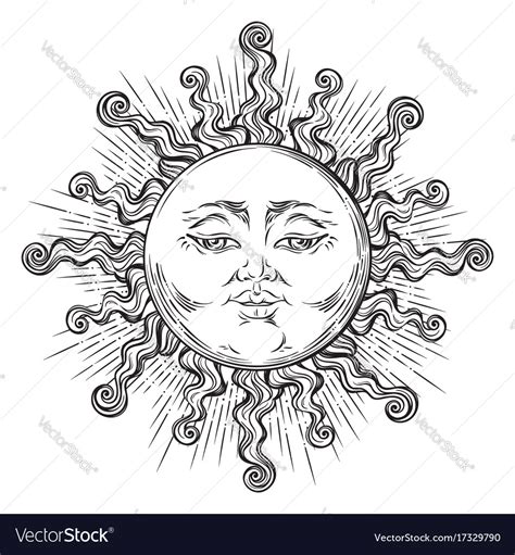 Antique style hand drawn art sun boho chic tattoo Vector Image