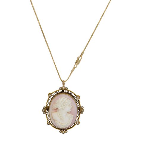 Antique Pink Cameo Brooch/Pendant Necklace– Oliver Jewellery