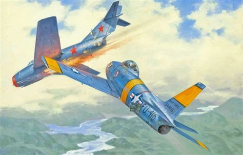 Wallpaper war, art, painting, aviation, korea, dogfight, jets, F-86 ...