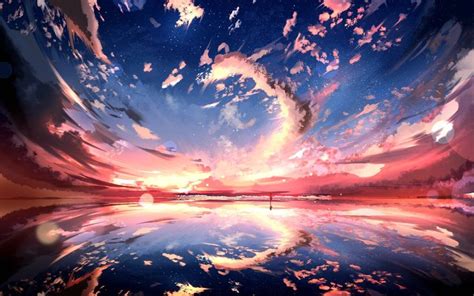 the sky is filled with colorful clouds and reflecting in the water at sunset or sunrise