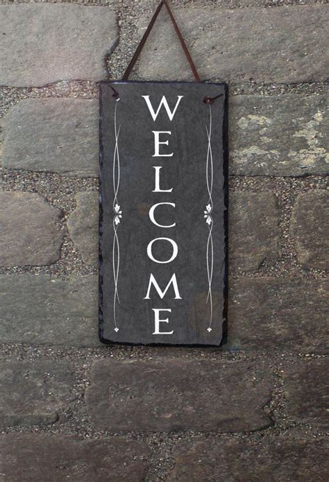 Outdoor Welcome Sign Slate Welcome Sign Outdoor Sign - Etsy | Slate tile crafts, Painted slate ...