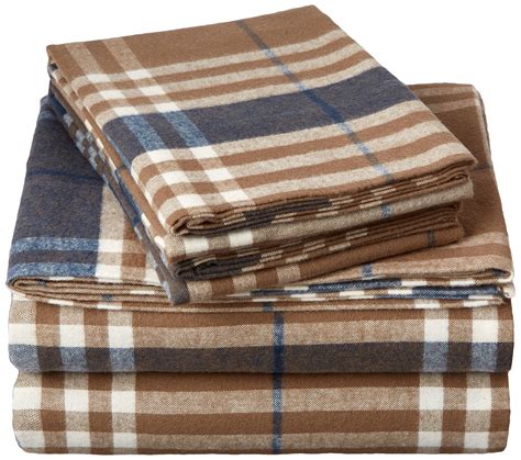 Pinzon 160 Gram Plaid Flannel Sheet Set - King, Brown Plaid ...