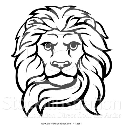 Vector Illustration of a Black and White Male Lion Head by AtStockIllustration - #12681