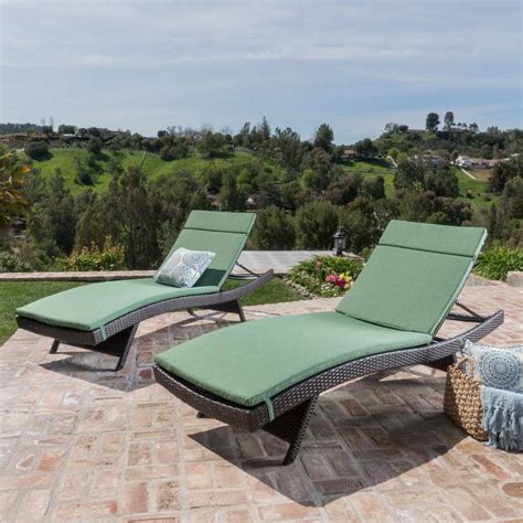 Noble House Salem Multi-Brown 4-Piece Faux Rattan Outdoor Chaise Lounge with Jungle Green ...