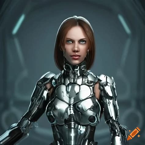 Futuristic cyborg woman in chrome armor on Craiyon