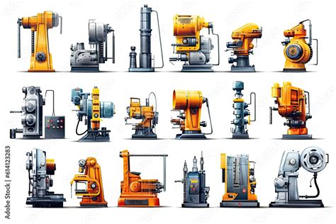 Different machine tool types collection photo realistic. Generative ai, Transparent background ...