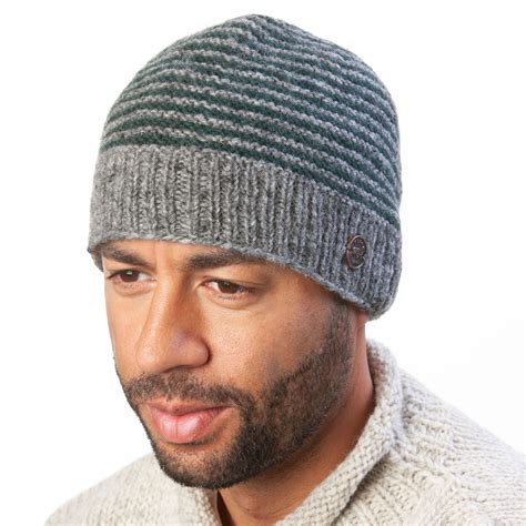 NAYA Texture Stripe - pure wool beanie - Mid Grey Pine | Black Yak