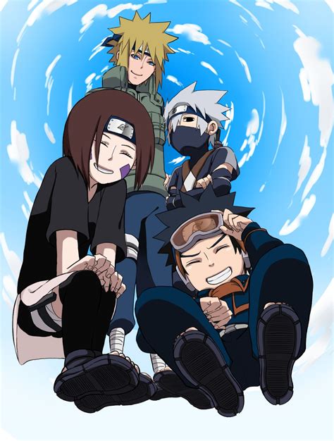 Kakashi Fan Art: Kakashi Hatake, Minato, Rin and Obito Uchiha | Anime, Team minato, Kakashi