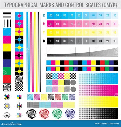 CMYK Press Print Marks and Colour Tone Gradient Bars for Printer Test Vector Set Stock Vector ...