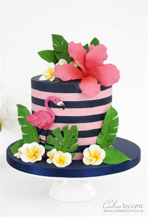 Tropical Flamingo Cake Tutorial with Buttercream Stripes - CakesDecor