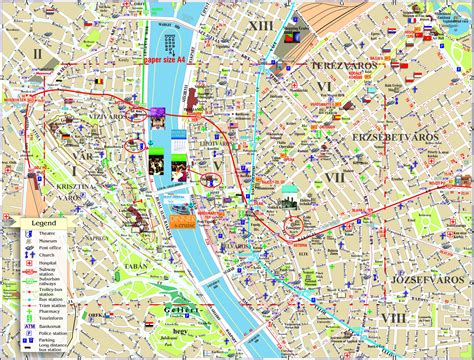 Budapest tourist attractions map - Budapest city map with attractions (Hungary)