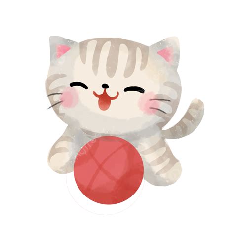 Cute Cat Playing Ball, Cute Cat, Cute Animal, Water Color PNG ...