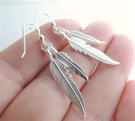 Sterling Silver Feather Earrings Silver Jewelry Earrings