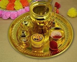 ME&YOU Golden Plated Pooja Thali Set foe Navratras | Diwali Pujan | Durga Pooja | Dhanteras ...