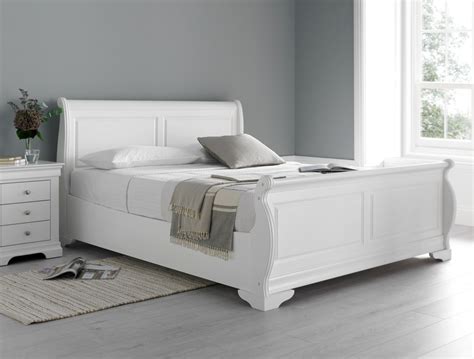 Toulon Wooden Sleigh Bed - White - Bed Frame Only - time4sleep