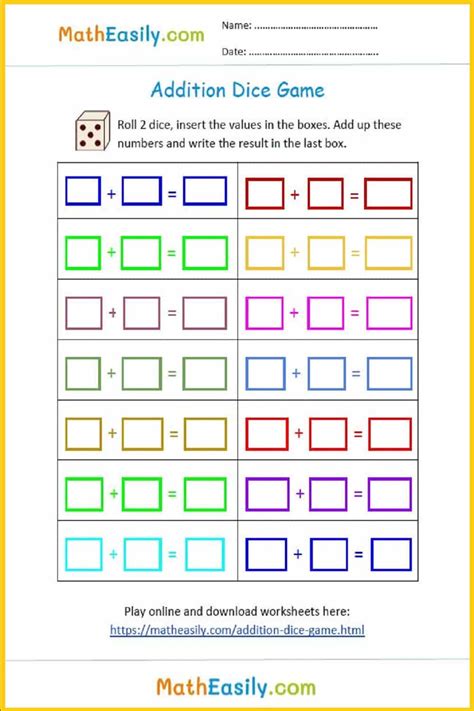 Dice Addition Games for Kindergarten and Grade 1