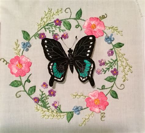 Embroidery wreath & stumpwork butterfly | Stumpwork, Embroidery, Butterfly