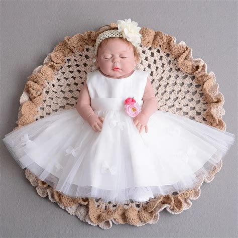 2019 White baby girls baptism dress Toddler Dress with Flowers White Christening Gown 1 Year ...