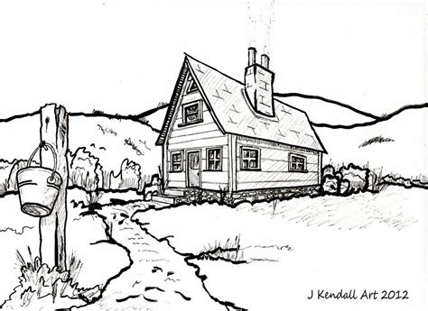 Old Country House Line Drawing