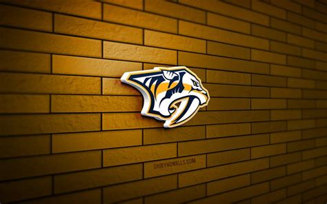 Download Nashville Predators 3D logo, 4K, yellow brickwall, NHL, hockey, Nashville Predators ...