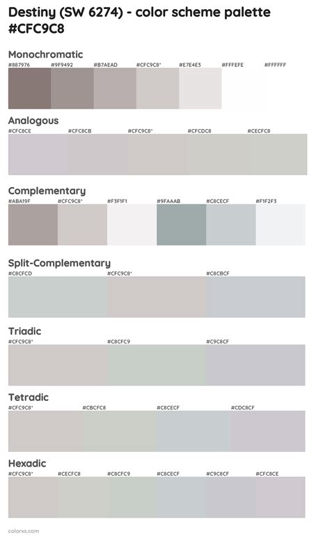 Sherwin Williams Destiny (SW 6274) Paint coordinating colors and palettes - colorxs.com