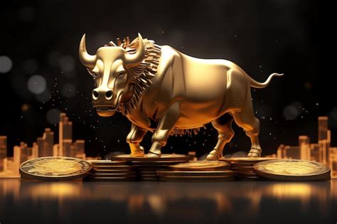 Premium Photo | A gold bull statue on a stack of coins