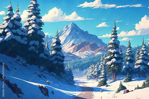 Animated Snowy Mountains Background, Concept Art, Digital Illustration, Generative AI Stock ...