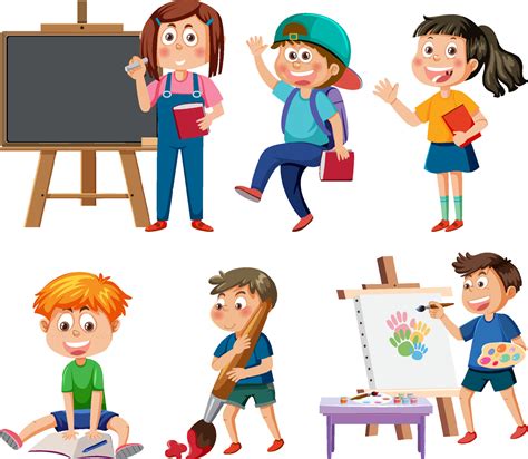 School kids cartoon characters set 10519854 Vector Art at Vecteezy