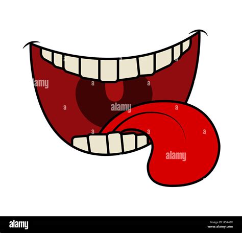 Cartoon smile, mouth, lips with teeth and tongue. vector illustration ...