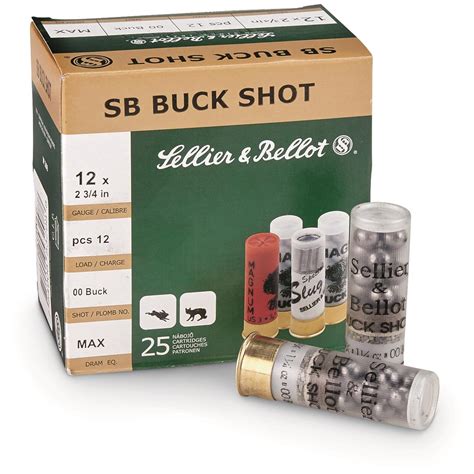 Sellier & Bellot Buckshot, 12 Gauge, 2 3/4" Shells, 00 Buckshot, 9 ...