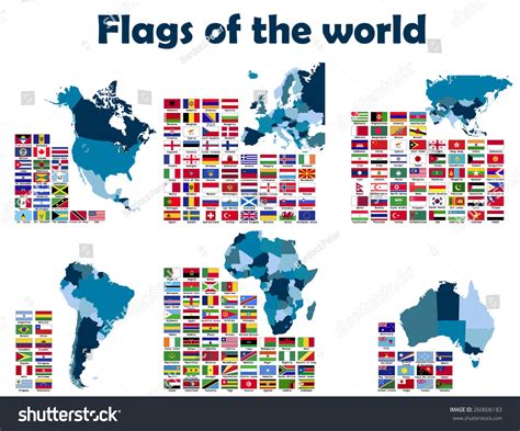 Flags Of The World Sorted By Continents, Alphabetically. Stock Vector Illustration 260606183 ...