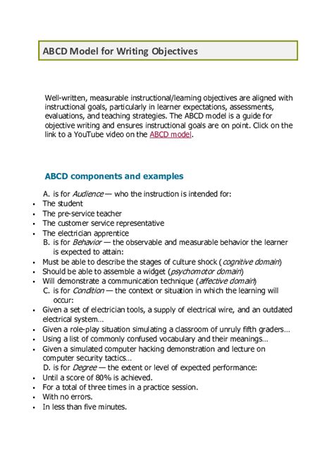 (DOC) ABCD Model for Writing Objectives