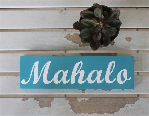 Mahalo wood sign Handmade on Maui Bookshelf sign