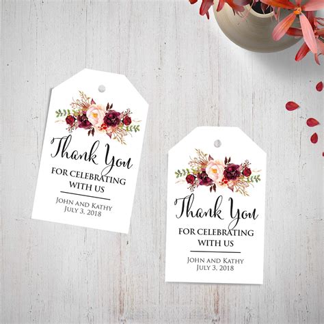 Amazon.com: Custom Wedding Thank You Tags Burgundy Floral Watercolor Gift Tags Wedding Favor ...