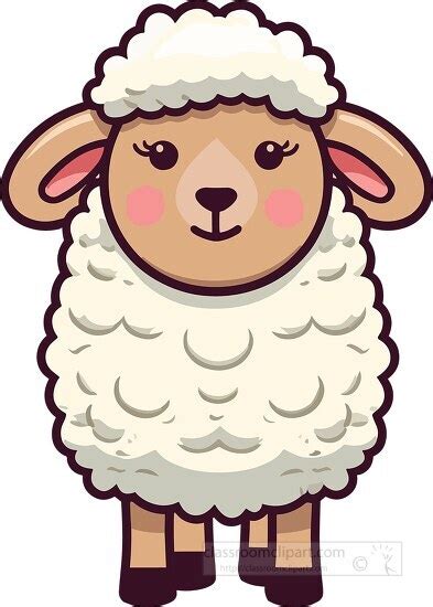 Sheep Clipart-cute sheep cartoon character with pink cheeks clip art