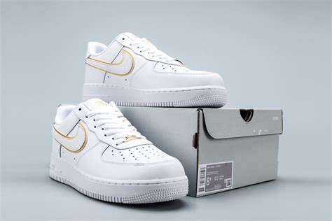 White Nike Air Force 1 07 ESS Metallic Gold Swoosh - FavSole.com