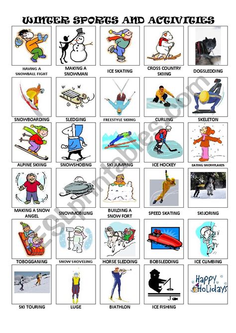 WINTER SPORTS AND ACTIVITIES-PICTIONARY - ESL worksheet by forestia