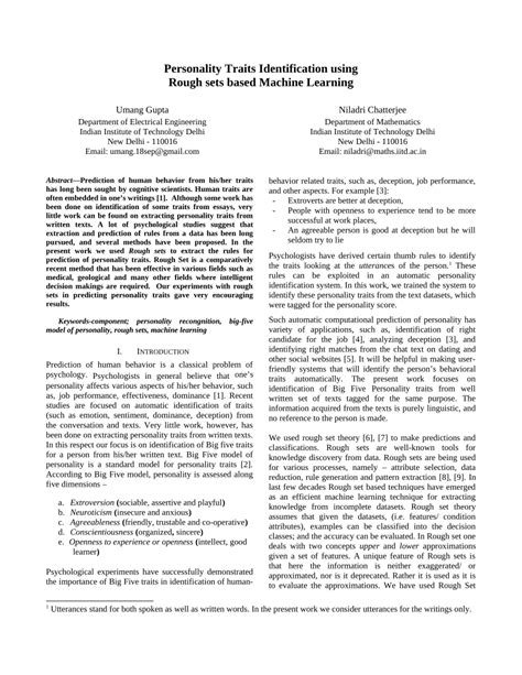 (PDF) Personality Traits Identification Using Rough Sets Based Machine Learning