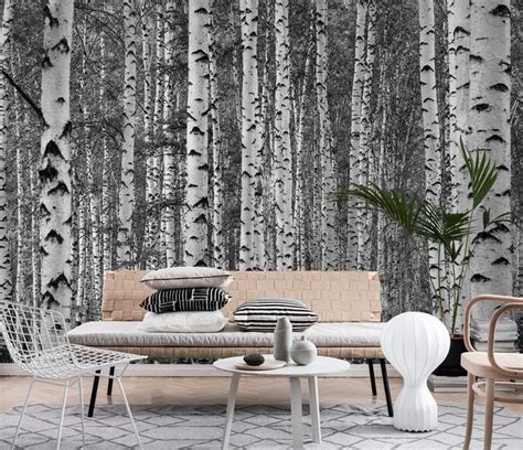 Birch trees black and white wallpaper | Happywall | Grayscale | White wallpaper, Black and white ...