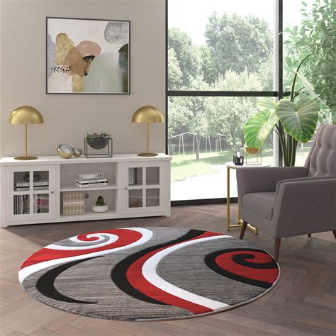 Emma + Oliver 5x5 Round Accent Rug with Modern 3D Sculpted Swirl Pattern and Varied Texture ...